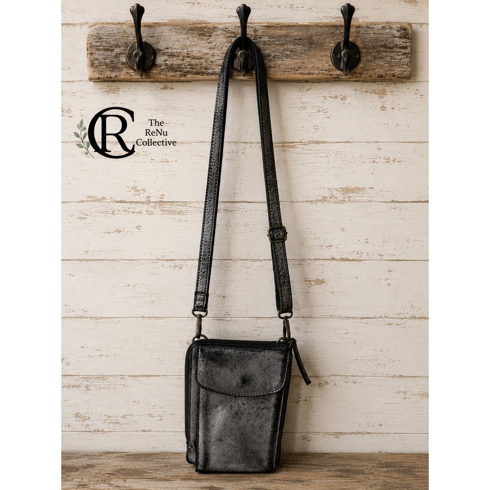 Free People Crossbody Bag Distressed Silver Grey Leather Small OS